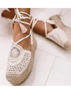 Alpargata MARFIL plataforma esparto crochet atada Sidney NK507