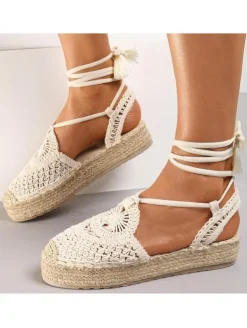 Alpargata MARFIL plataforma esparto crochet atada Sidney NK507