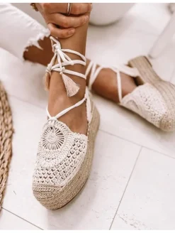 Alpargata MARFIL plataforma esparto crochet atada Sidney NK507