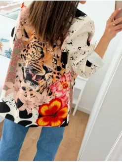 Americana blanca manchas negras flores Savage (L37)