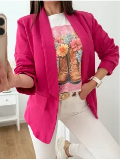 Americana forrada FUCSIA manga fruncida Lifestyle (V21)