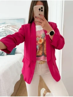 Americana forrada FUCSIA manga fruncida Lifestyle (V21)