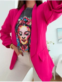 Americana forrada FUCSIA manga fruncida Lifestyle (V21)