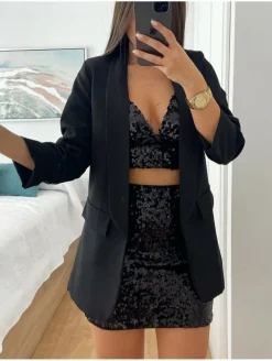 Americana NEGRA manga fruncida Lifestyle (V07)