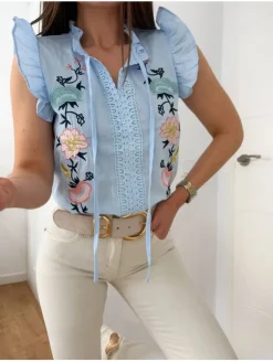 Blusa azul flores 5292 (V22)