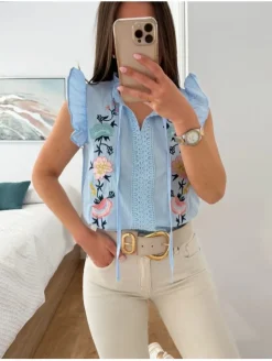 Blusa azul flores 5292 (V22)