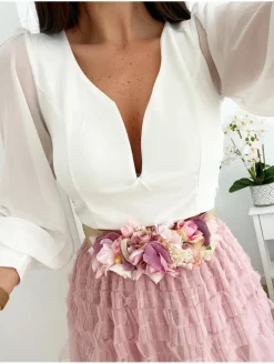 Blusa blanca crop top Miranda lazada detrás (V07)