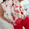 Blusa blanca estampado floral ROJO tipo globo Garden (V36)