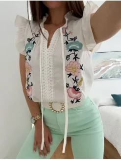 Blusa blanca flores 5292 (V22)