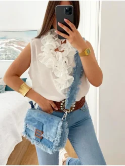 Blusa BLANCA volantes escote Clavel (V36)