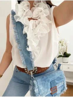 Blusa BLANCA volantes escote Clavel (V36)