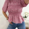 Blusa cuadros Vicky ROSA detalles engomados (M17)