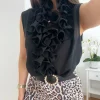 Blusa NEGRA volantes escote Clavel (V36)