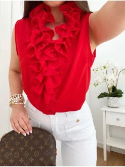 Blusa ROJA volantes escote Clavel (V36)