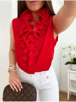 Blusa ROJA volantes escote Clavel (V36)