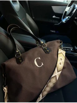 Bolso liso CHOCOLATE tejido loneta PERSONALIZADO AMBERES