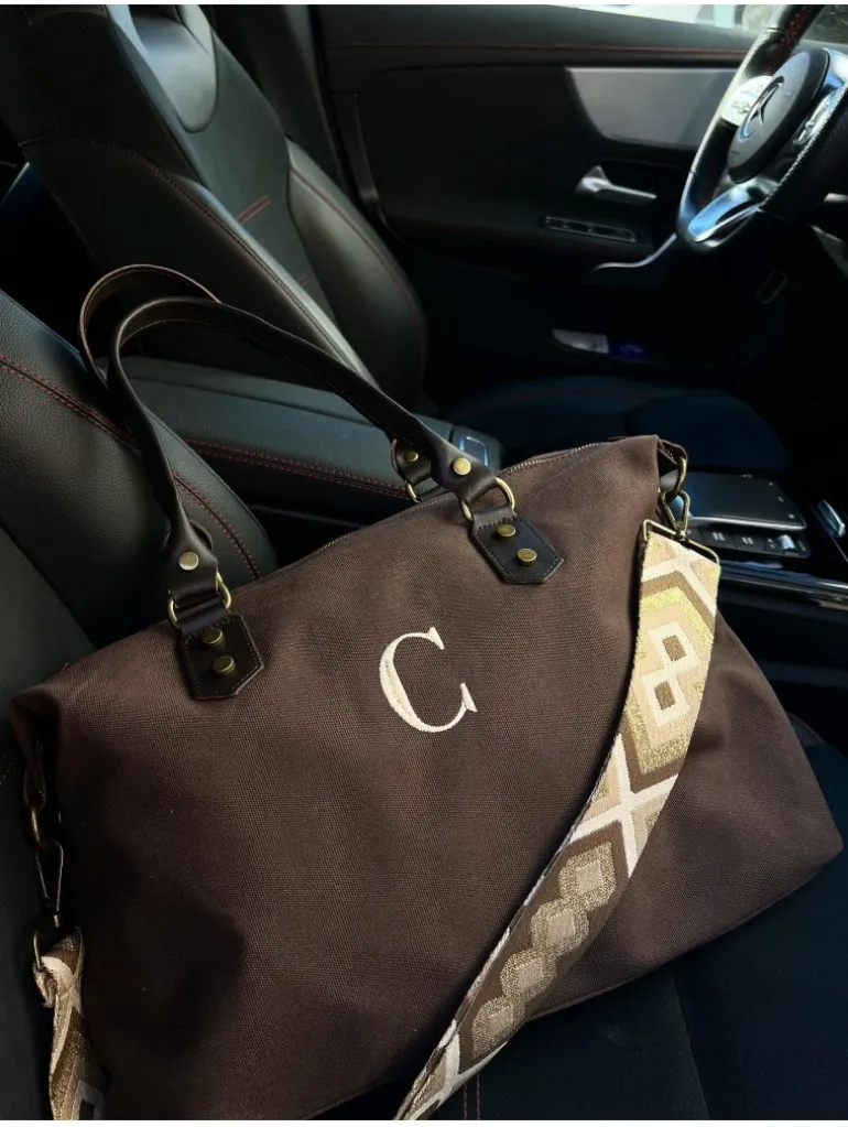 Bolso liso CHOCOLATE tejido loneta PERSONALIZADO AMBERES