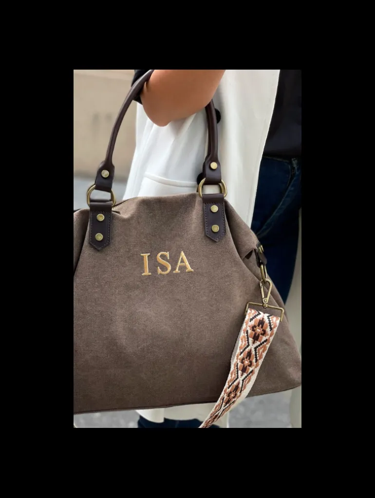 Bolso liso CHOCOLATE tejido loneta PERSONALIZADO AMBERES