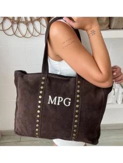 Bolso MARRÓN OSCURO ante y remaches PERSONALIZADO Brenes