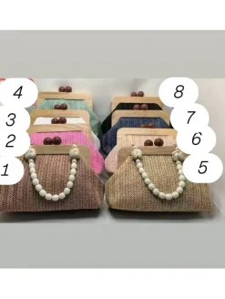 Bolso rafia cierre madera asa bolas Bali (BAE)