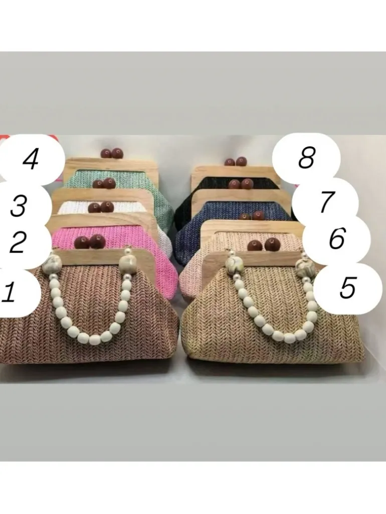 Bolso rafia cierre madera asa bolas Bali (BAE)