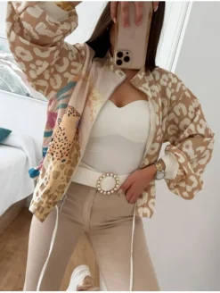 Bomber animal print beige y camel Zanzíbar (V07A37)