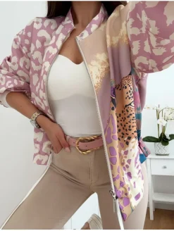 Bomber animal print beige y ROSA Zanzíbar (V07A37)