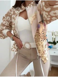 Bomber animal print beige y camel Zanzíbar (V07A37)