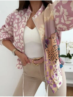 Bomber animal print beige y ROSA Zanzíbar (V07A37)