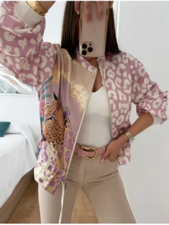 Bomber animal print beige y ROSA Zanzíbar (V07A37)
