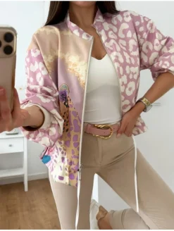 Bomber animal print beige y ROSA Zanzíbar (V07A37)