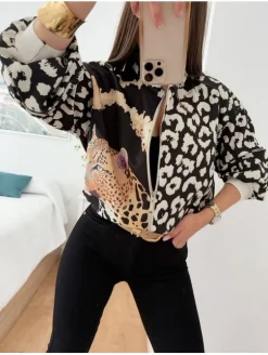 Bomber animal print NEGRA Zanzíbar (V07A37)
