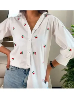 Camisa blanca cerezas  (V09)