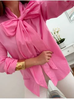 Camisa ROSA lazada cuello amplia Femme (M17)