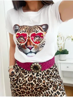 Camiseta blanca manga corta TIGRE GAFAS PERLAS (37/07)