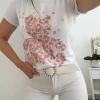 Camiseta blanca manga corta OSO ROSA corazones (V07)