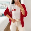 Camiseta blanca manga corta detalle cerezas (M33)