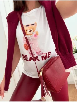Camiseta BLANCA manga corta OSA ROSA bear me "sin broche"(M40)