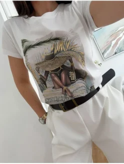Camiseta blanca manga corta Pamela Chic  (V07)