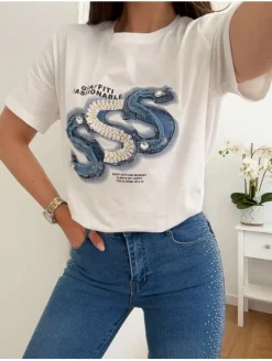 Camiseta blanca manga corta triple S Fashionable DENIM (A37)