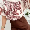 Camiseta blanca manga corta estampada MARRÓN Safari (V07)