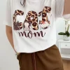 Camiseta blanca manga corta CAT MARRÓN (V07)