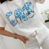 Camiseta blanca manga corta CAT AZUL (V07)