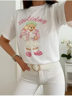 Camiseta blanca manga corta HOLIDAY osita (L37)