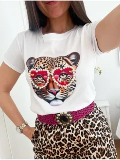 Camiseta blanca manga corta TIGRE GAFAS PERLAS (37/07)