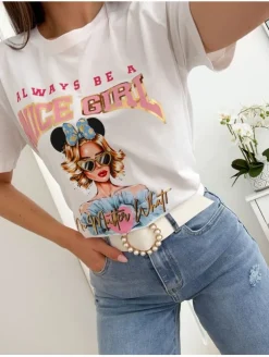 Camiseta blanca manga corta Nice Girl  (V07)