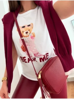 Camiseta BLANCA manga corta OSA ROSA bear me "sin broche"(M40)