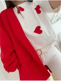 Camiseta blanca manga corta corazones rojos (V36)
