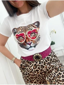 Camiseta blanca manga corta TIGRE GAFAS PERLAS (37/07)