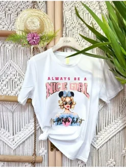 Camiseta blanca manga corta Nice Girl  (V07)